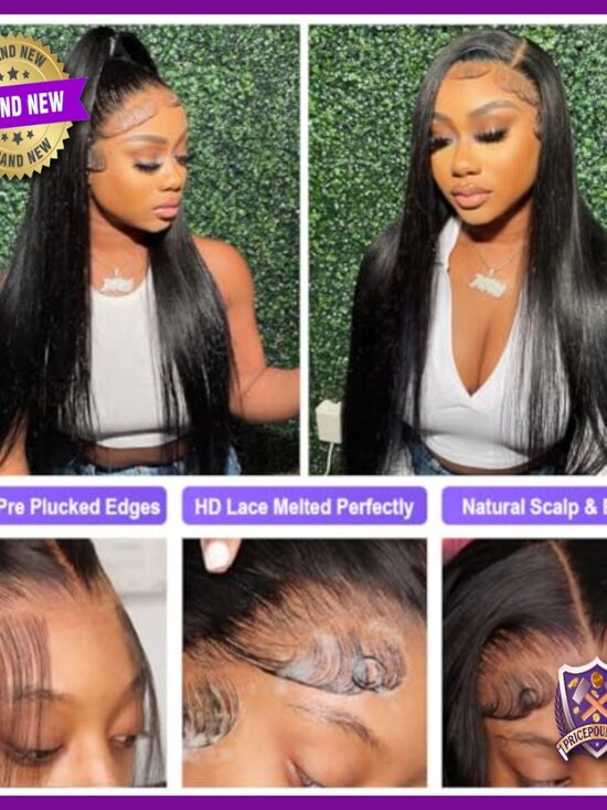 22 Inch Bone Straight Human Hair Wig HD Lace Front Pre Plucked 180% Density main image 5